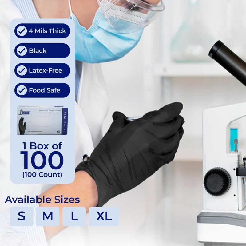 1st Choice Black Nitrile Gloves, Medium, Box of 100, Disposable, Latex Free, Exam Grade, Glove for Cooking - 4 mil - Image 2